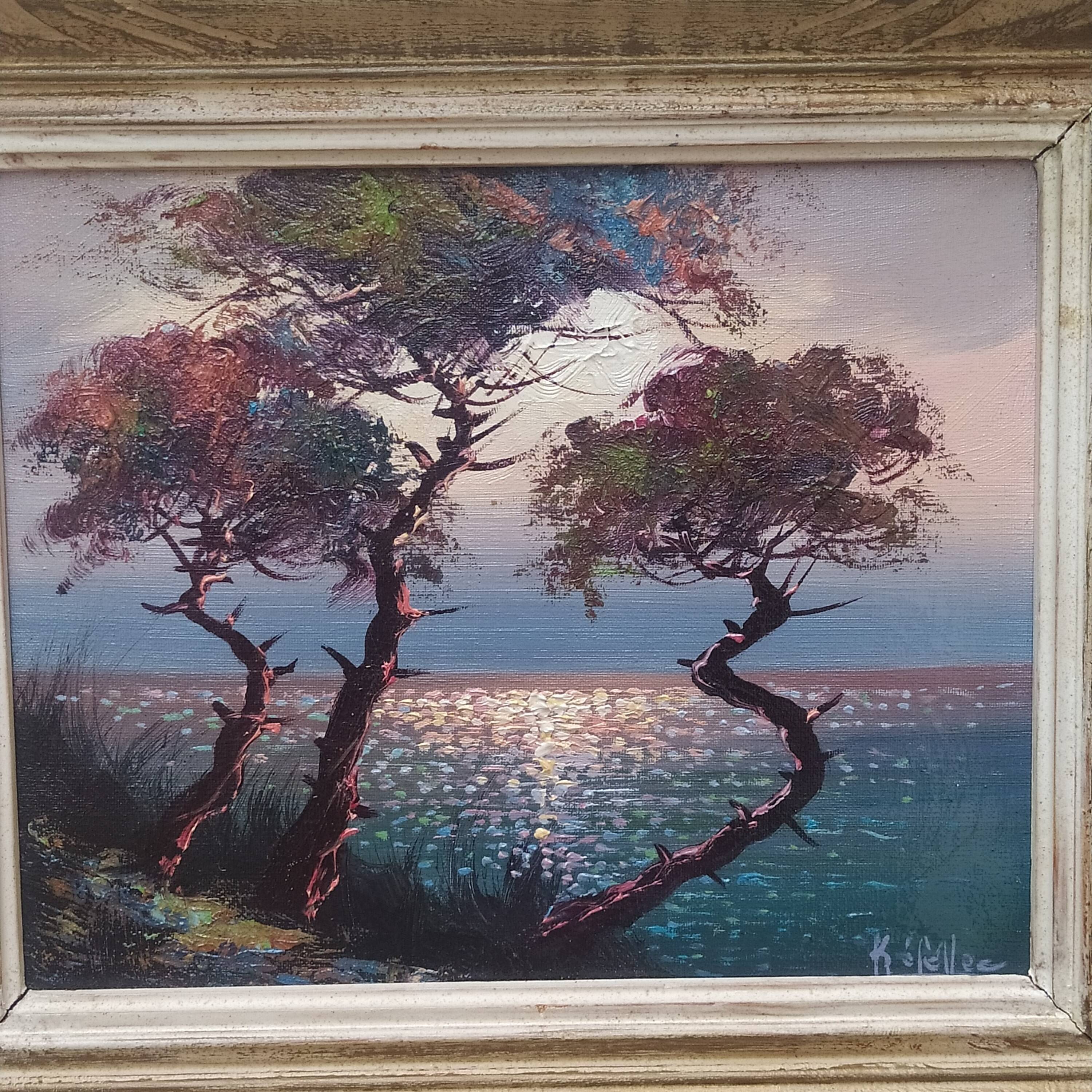 Oil on canvas sunset in Brittany
