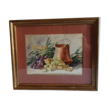Tableau ancien aquarelle aux raisins