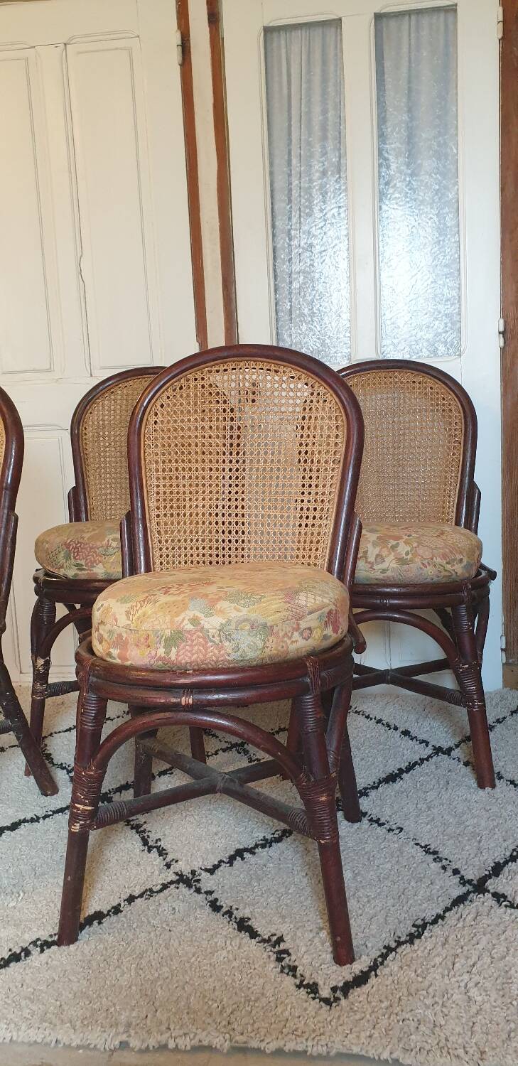 4 bamboo and cane chairs