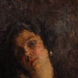 Peinture de portrait féminin impressionniste italien du 19e siècle