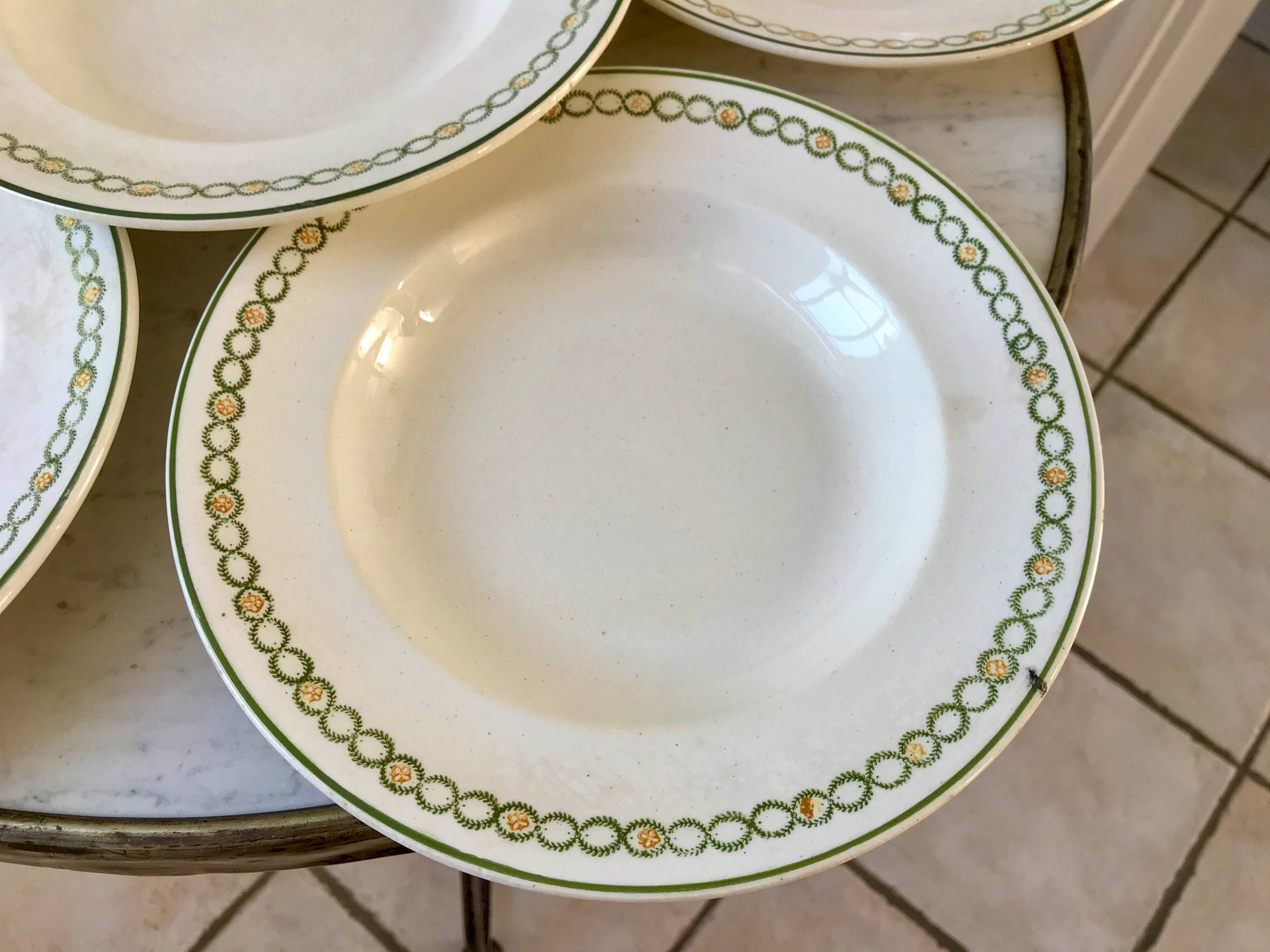 lot of 6 green and orange Longwy Iron Earth hollows from the beginning of the 19th century