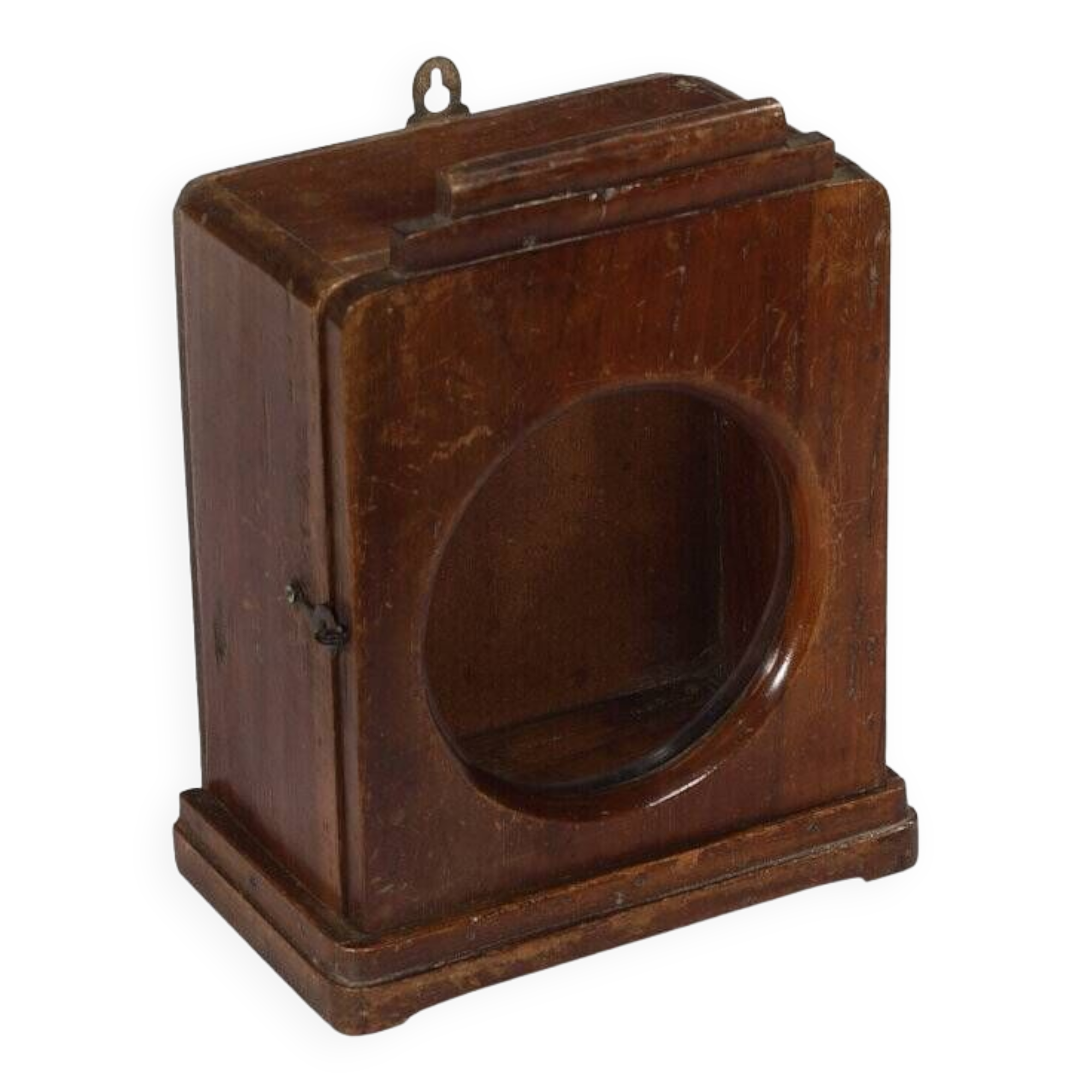 Small old wall display case clock box patina original india