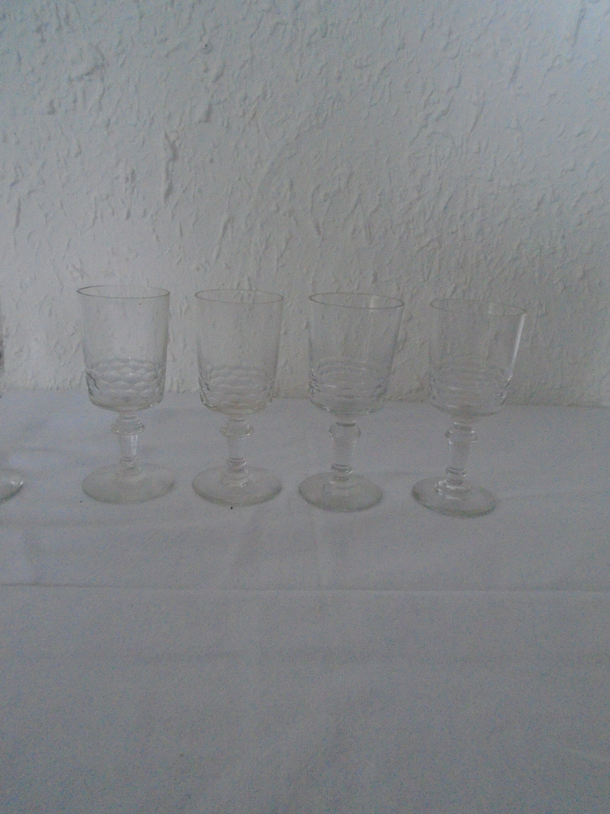 6 old walking glasses - 2 engraved and 4 cut port wine