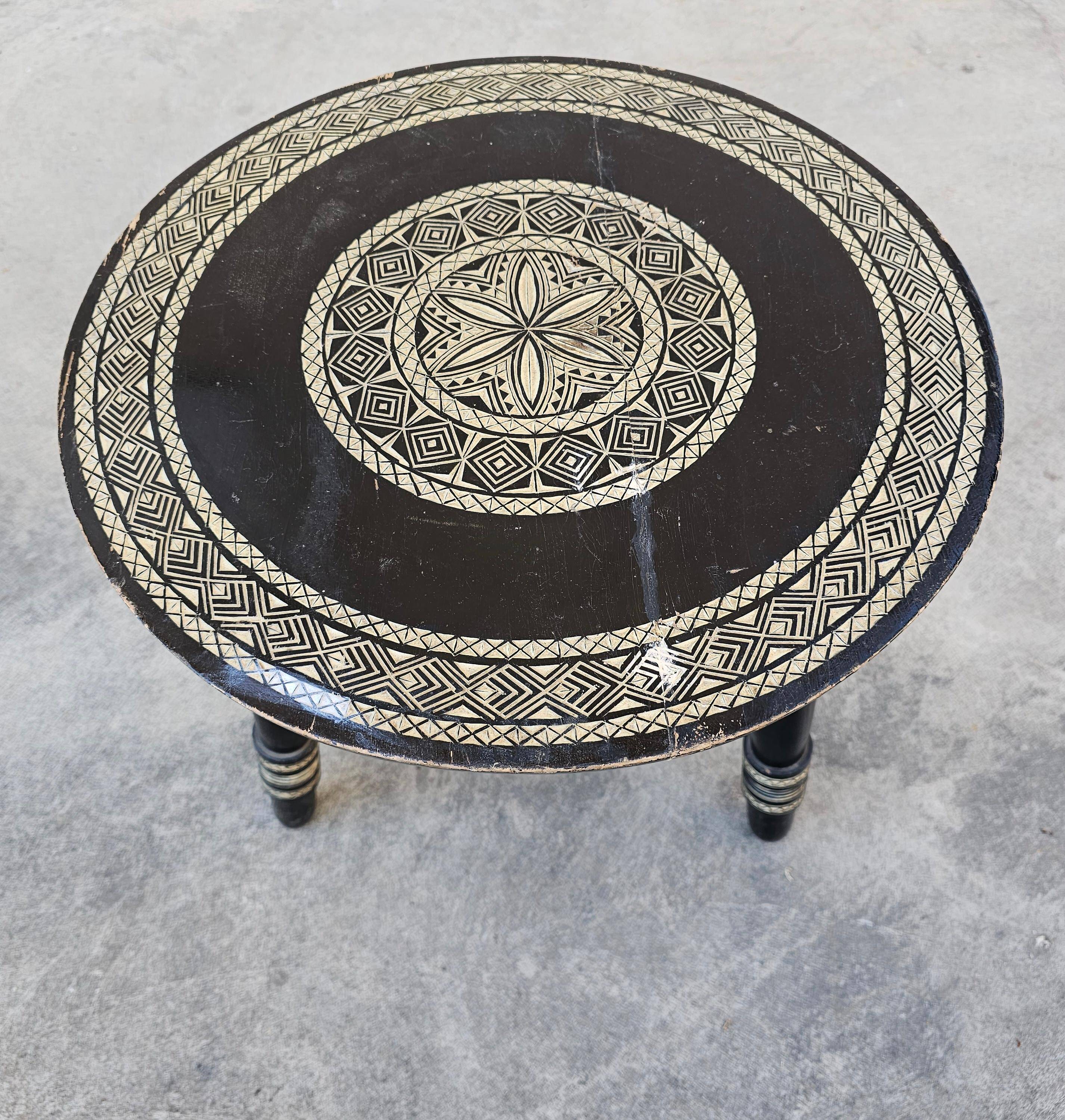 Antique hand-carved coffee table with 6 stools by Ettore Zacchari, 1900s.