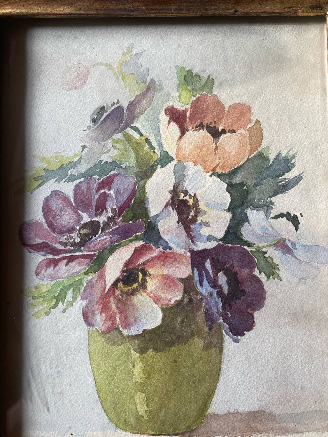 Old painting still life with anemones