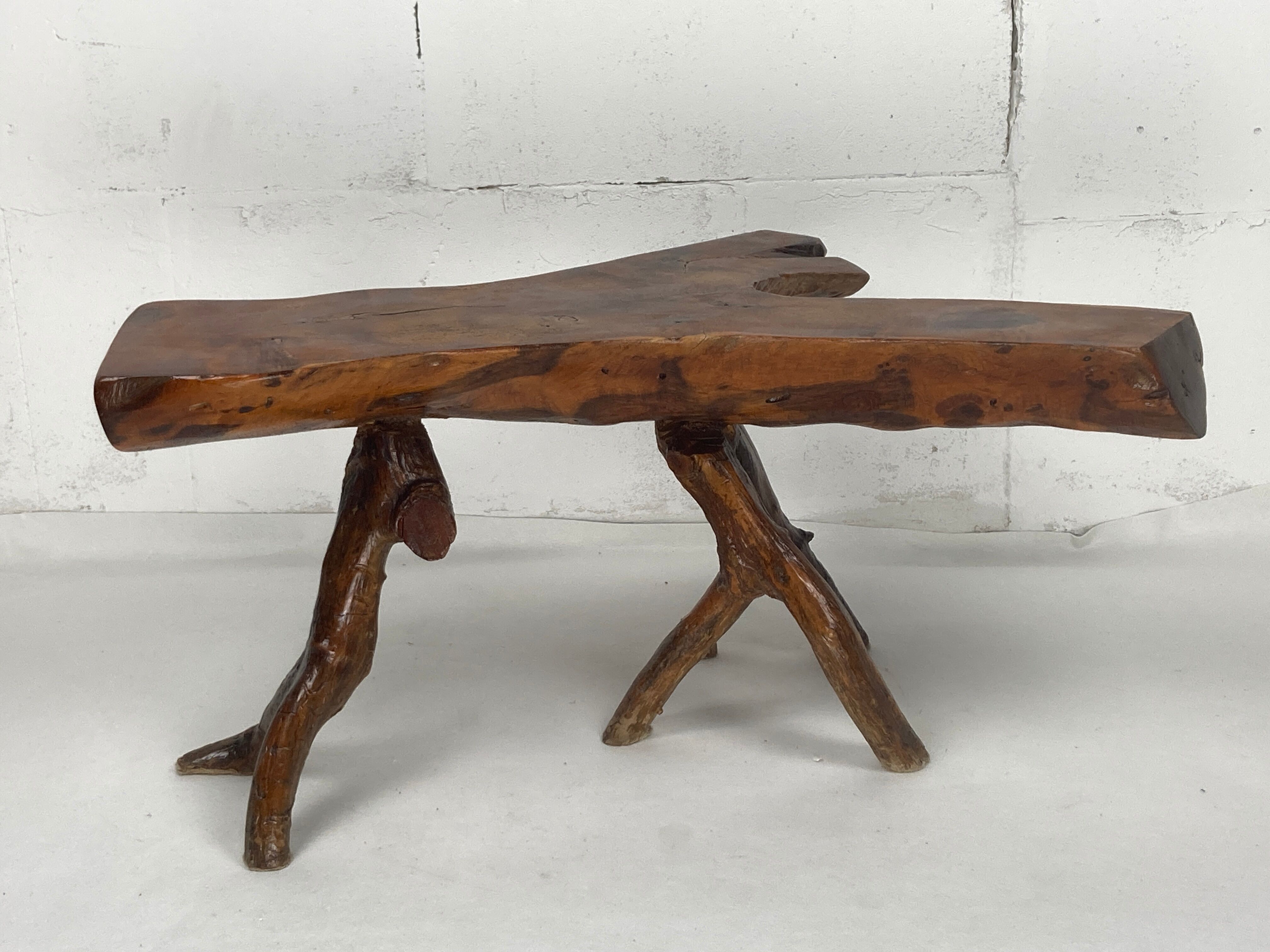 Wabia sabi rustic tree branch side table, Dutch 1960s