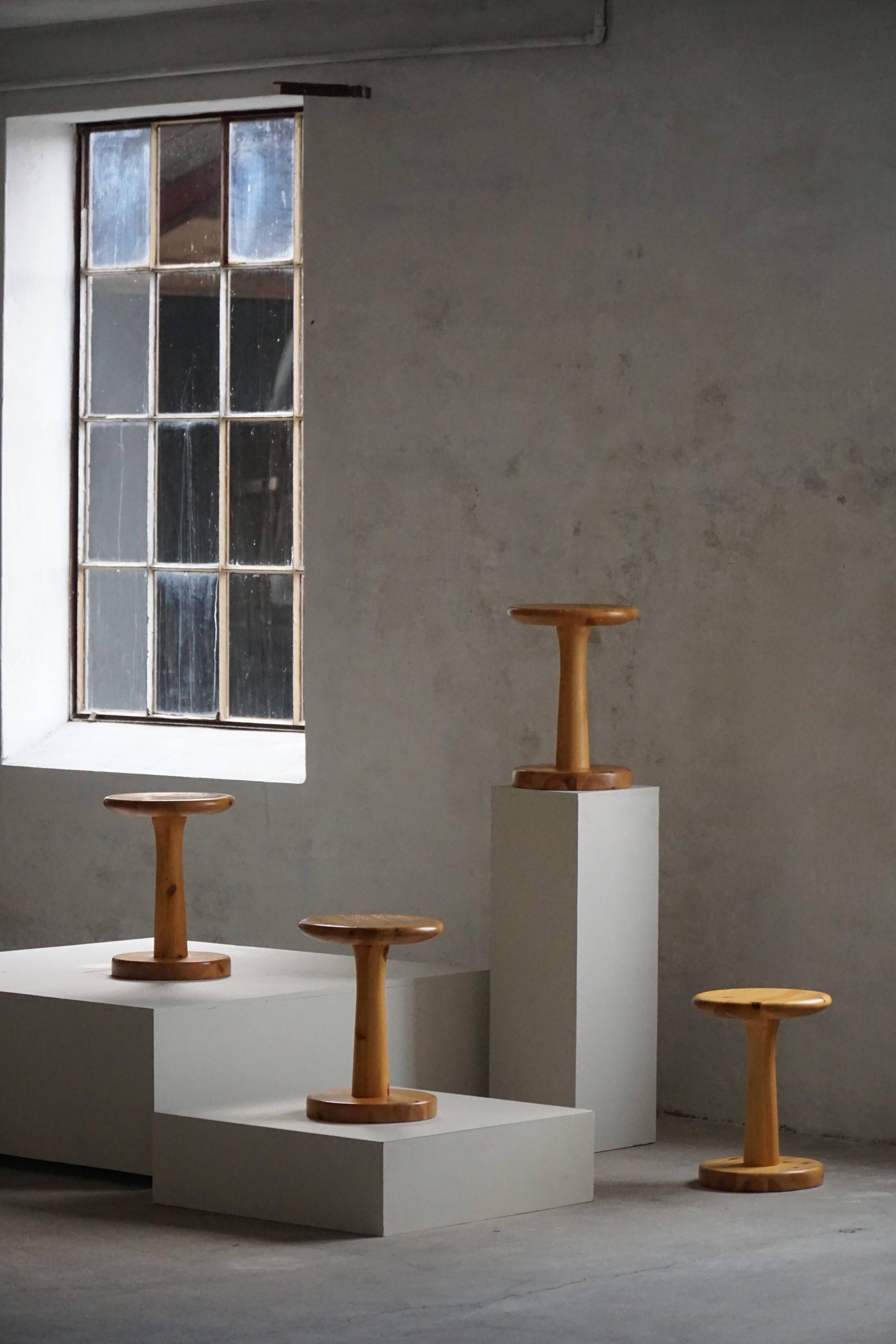 Set of 4 stools / bases in pine by Rainer Daumiller, Danish, mid-20th century, 1970.