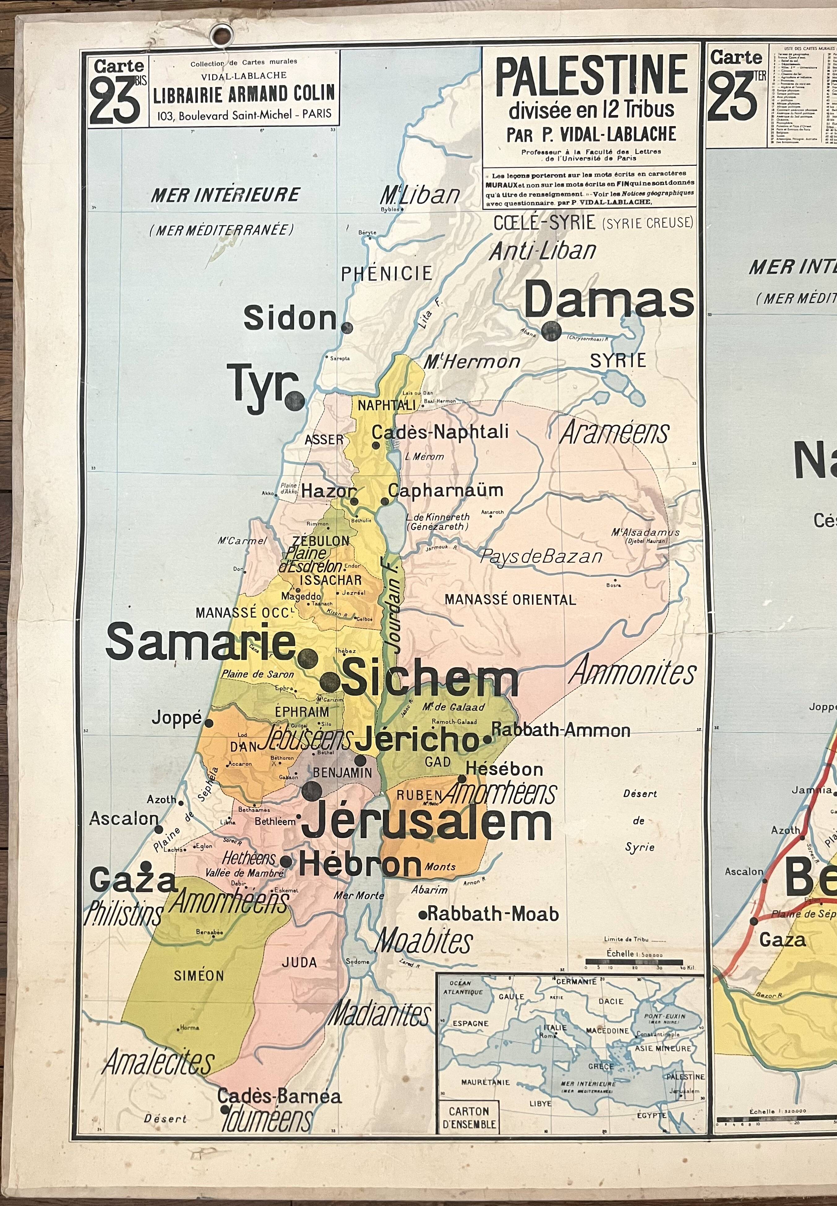 Ancienne carte scolaire Vidal-Lablache 23, 1940, T52 - Orient Palestine