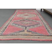 Vintage Turkish Hand-Knotted Wool Cotton Pink Runner Rug 98x330