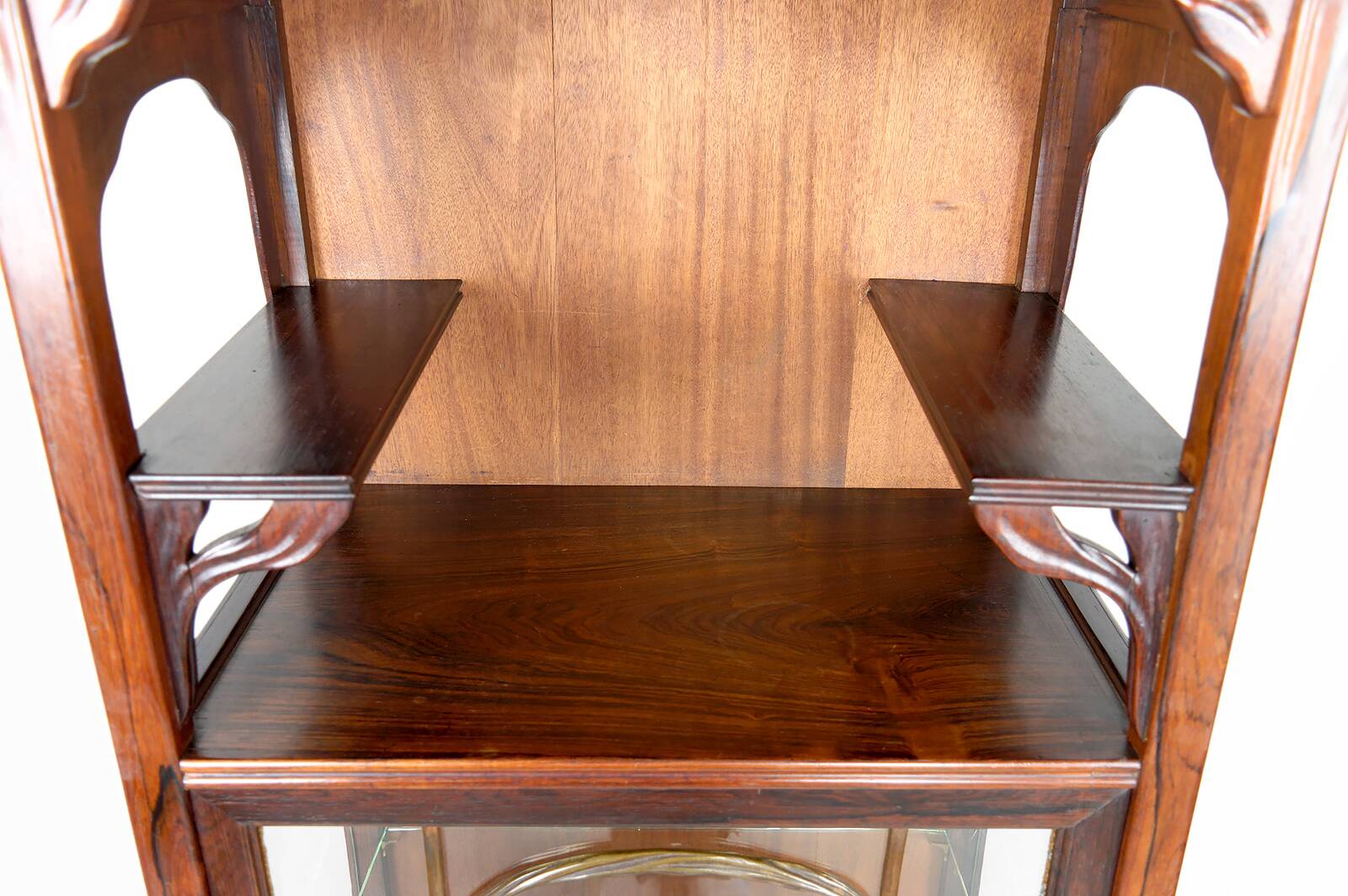 Art Nouveau Display Case, Bronzes and Carved Wood on a Lake Theme, 1900