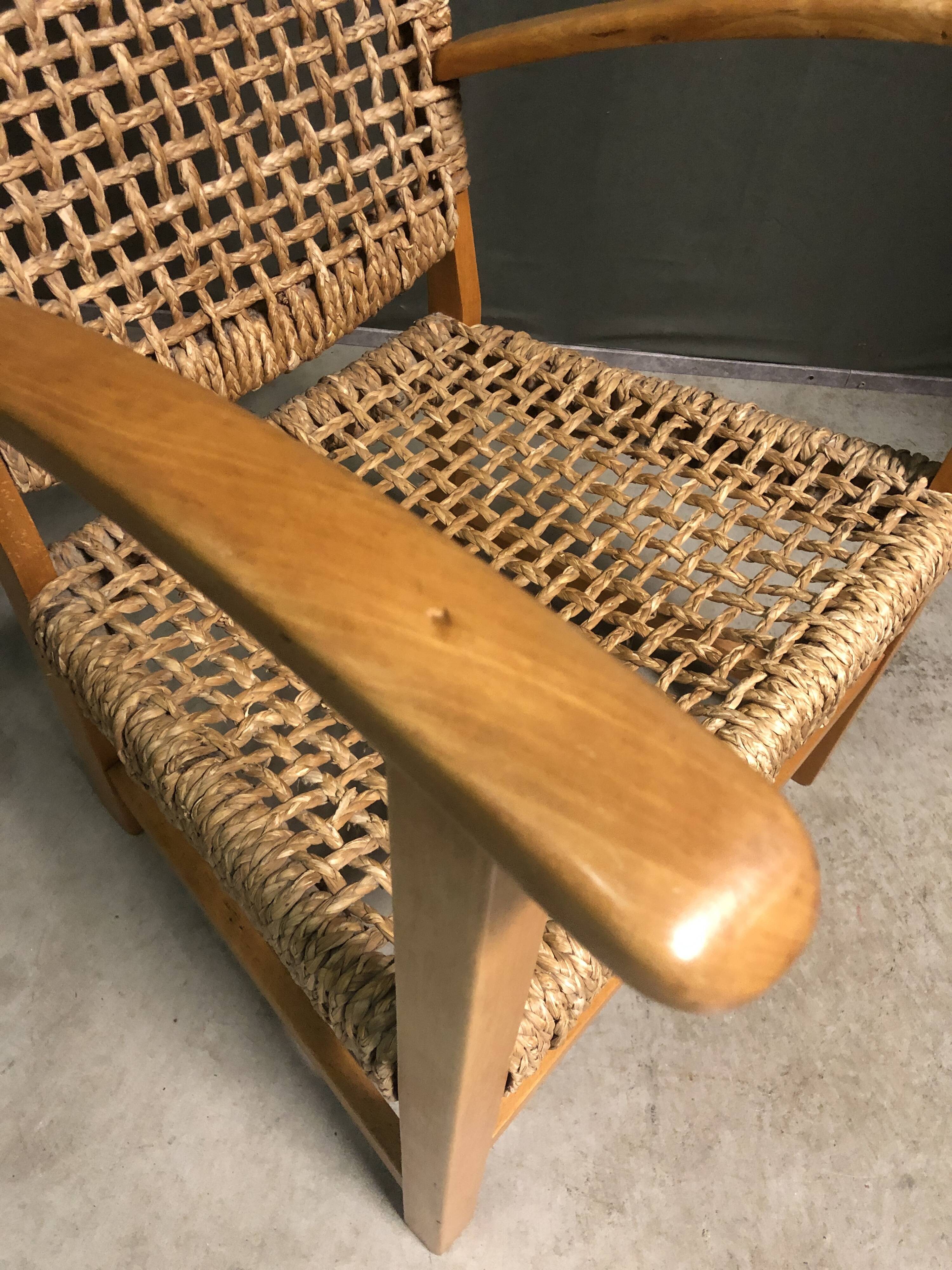 1950's French sea grass rope armchair