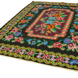 Handwoven Vintage Flatweave Black Kilim 216 cm