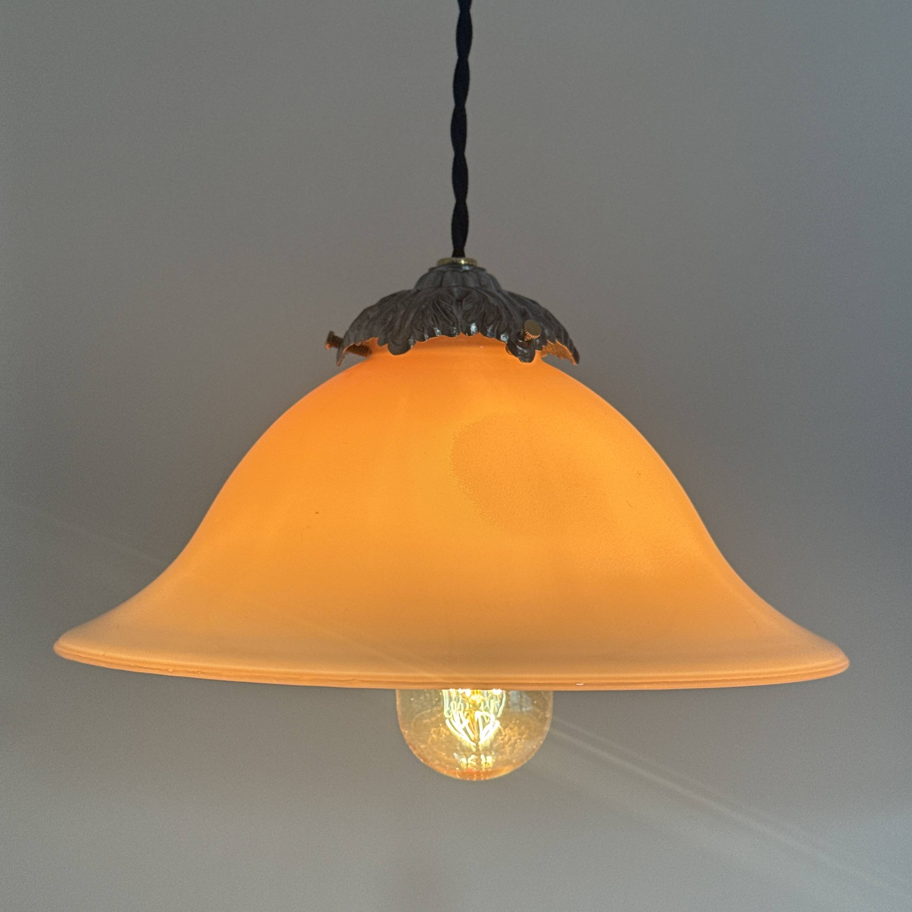 Pair of vintage pink opaline conical suspensions