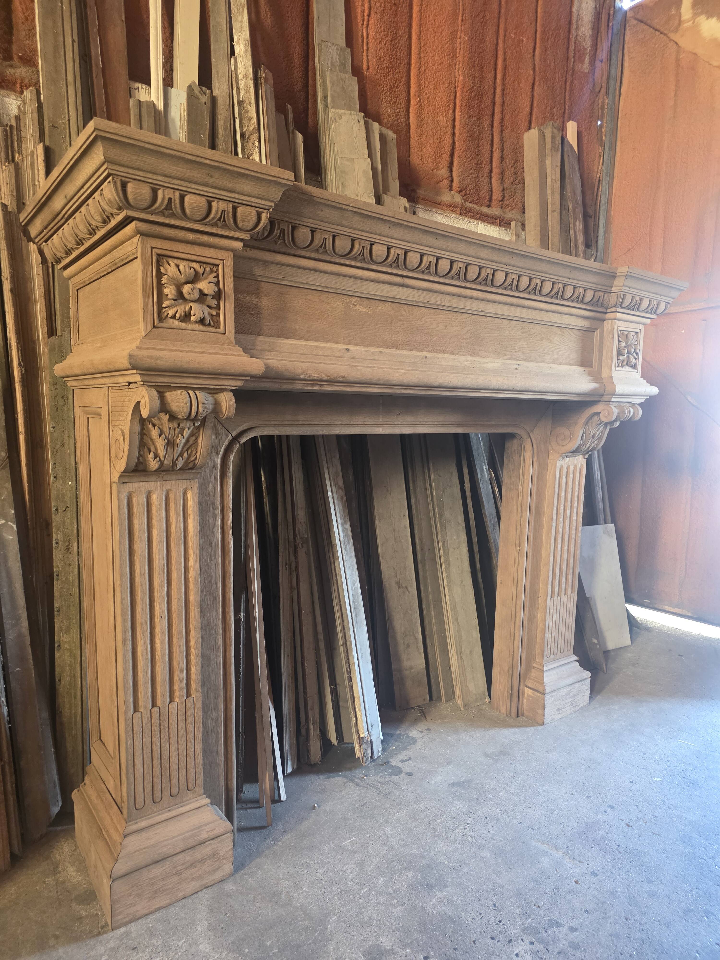 19th-century oak castle fireplace