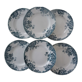 6 Flat plates MARIE lOUISE 353112 PLATES mill wolves faience blue