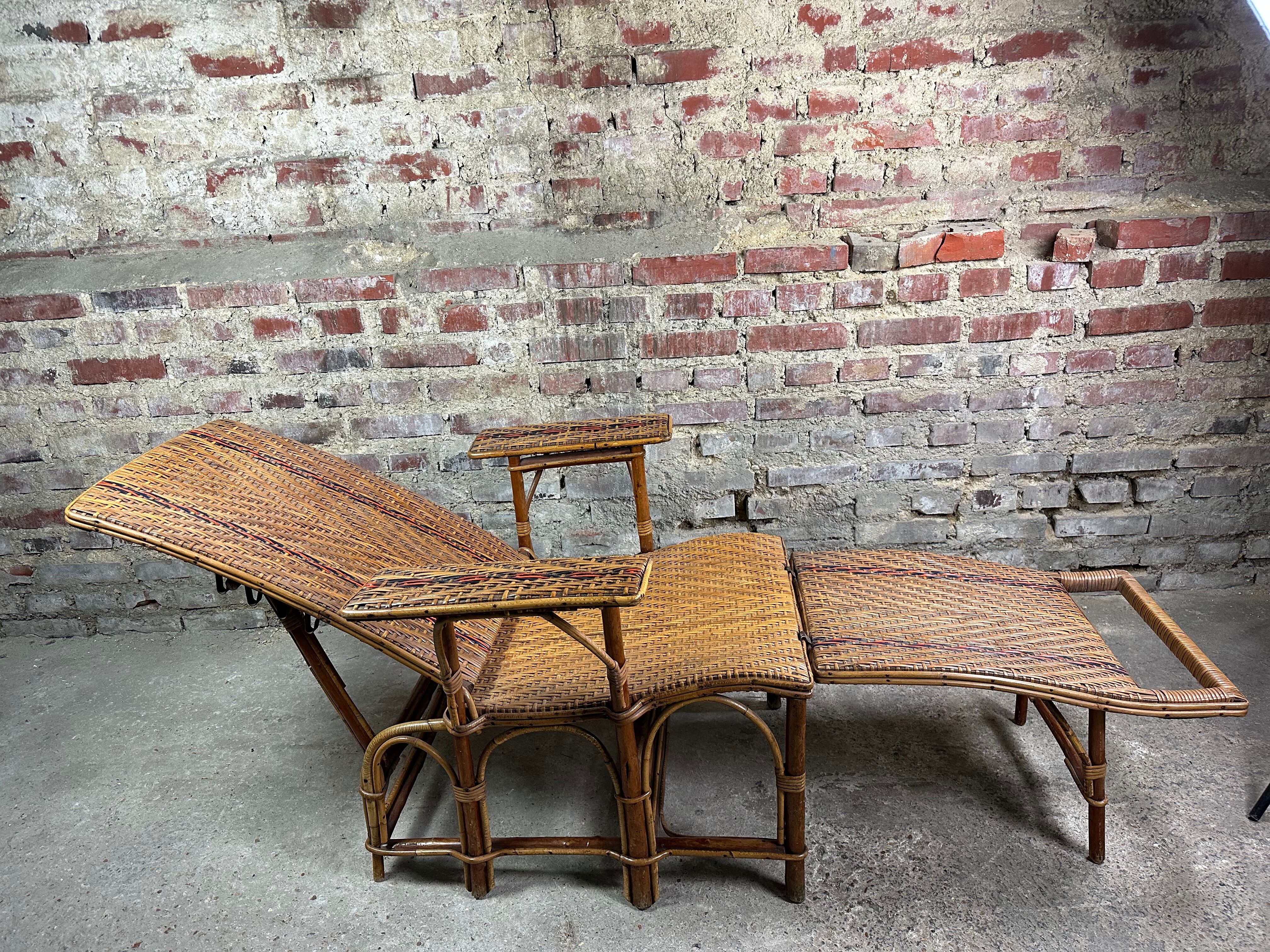 Vintage rattan chaise longue 1960