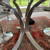 Table ovale vintage chrome et verre fume