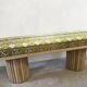 Mango wood bench with khanta fabric.
