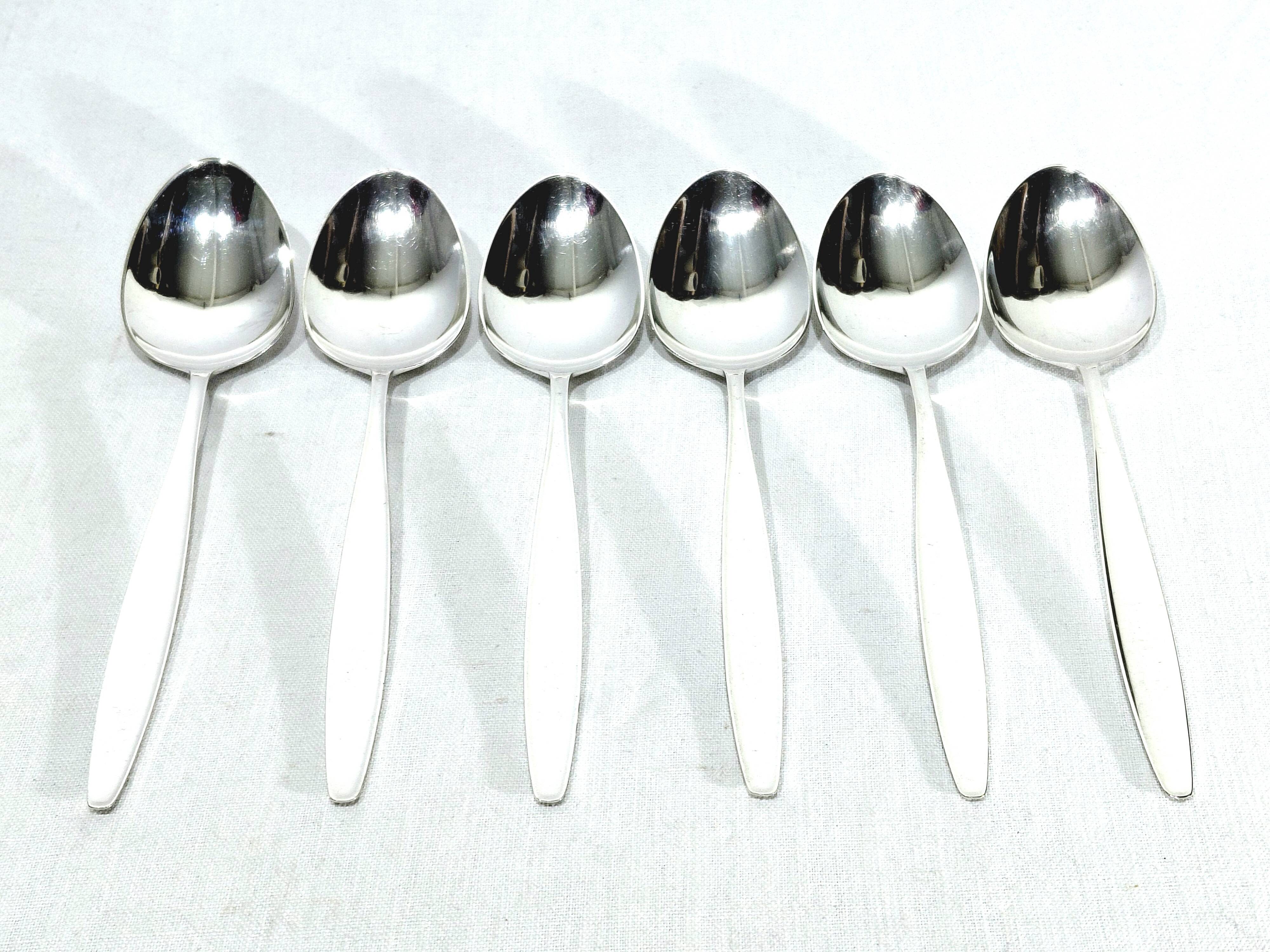 Georg jensen - cypress model - set of 6 table spoons in silver