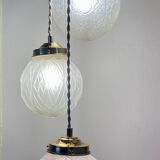 Vintage art deco triple globe waterfall pendant light in frosted glass
