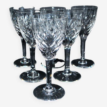 Saint-louis set of 6 chantilly stemmed glasses in cut crystal signed 14cm