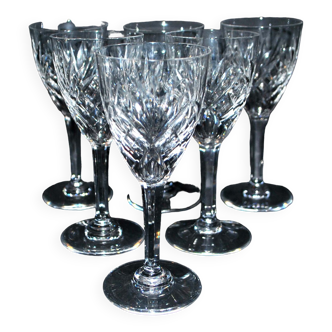 Saint-louis set of 6 chantilly stemmed glasses in cut crystal signed 14cm