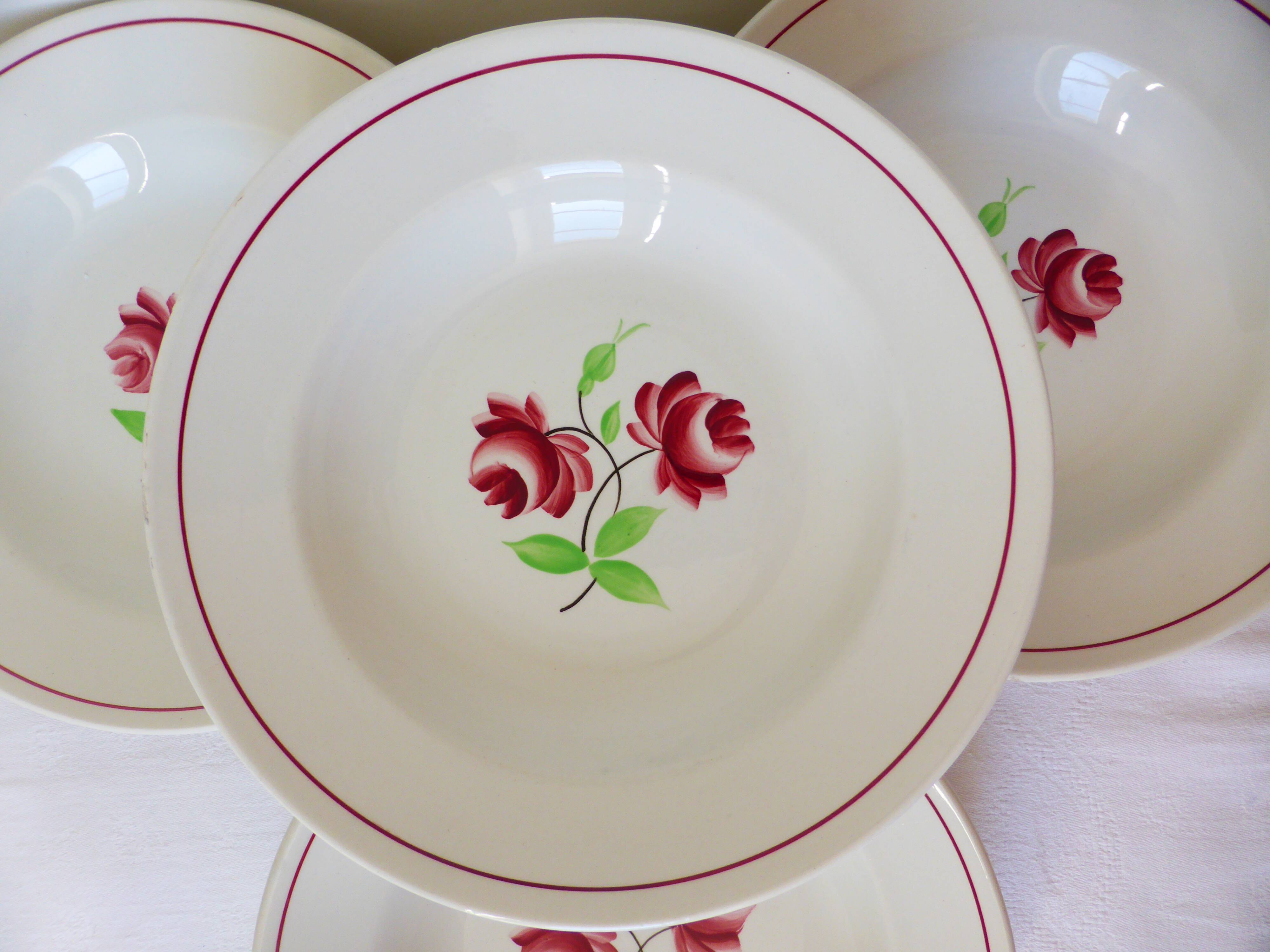 4 assiettes creuses K et G Luneville modèle Rose Mai 2106209