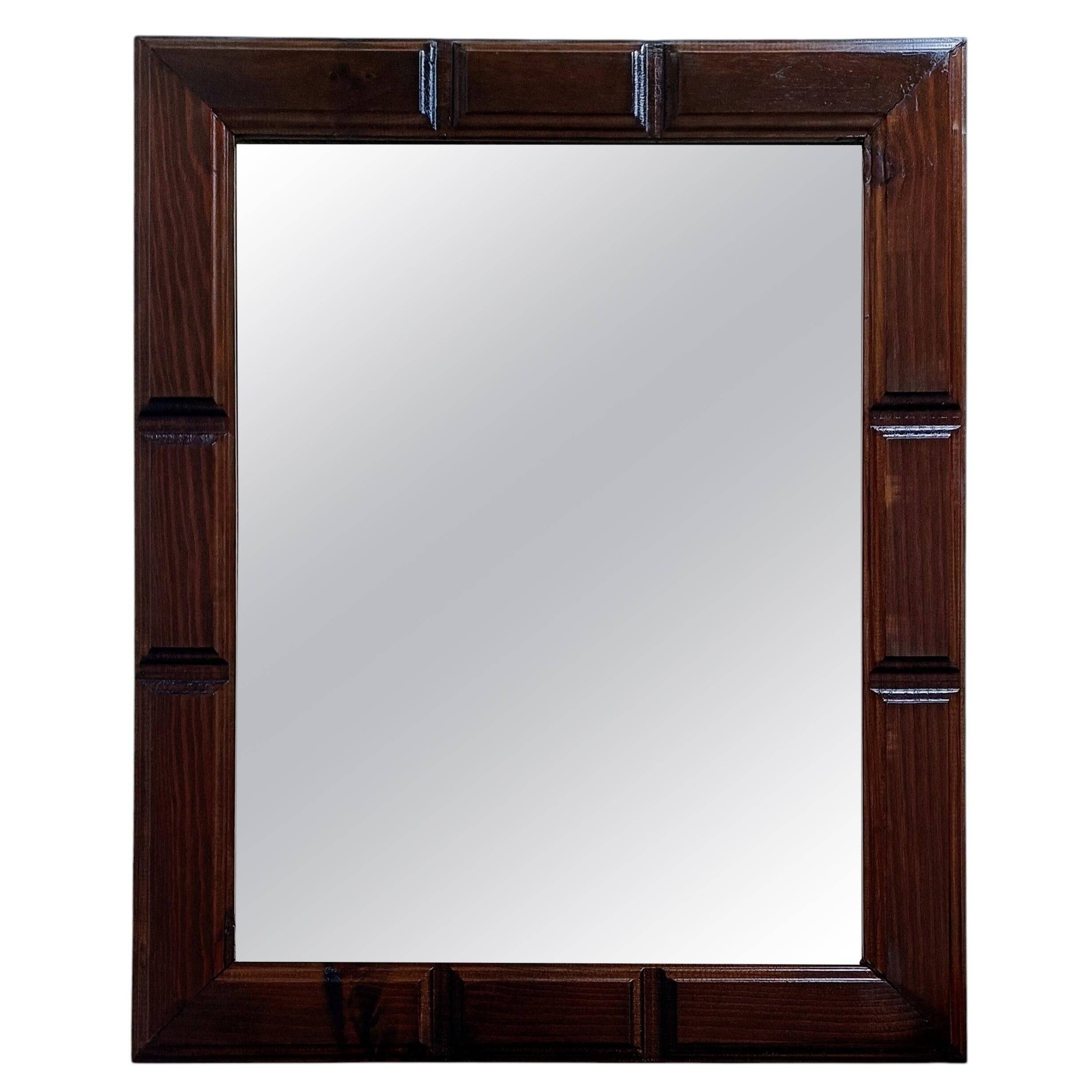 Mid-Century Spanish Wood Wall Mirror– Castilian Style, 1950s