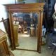 Old very large mirror Henri 2 wooden frame with columns beveled glass