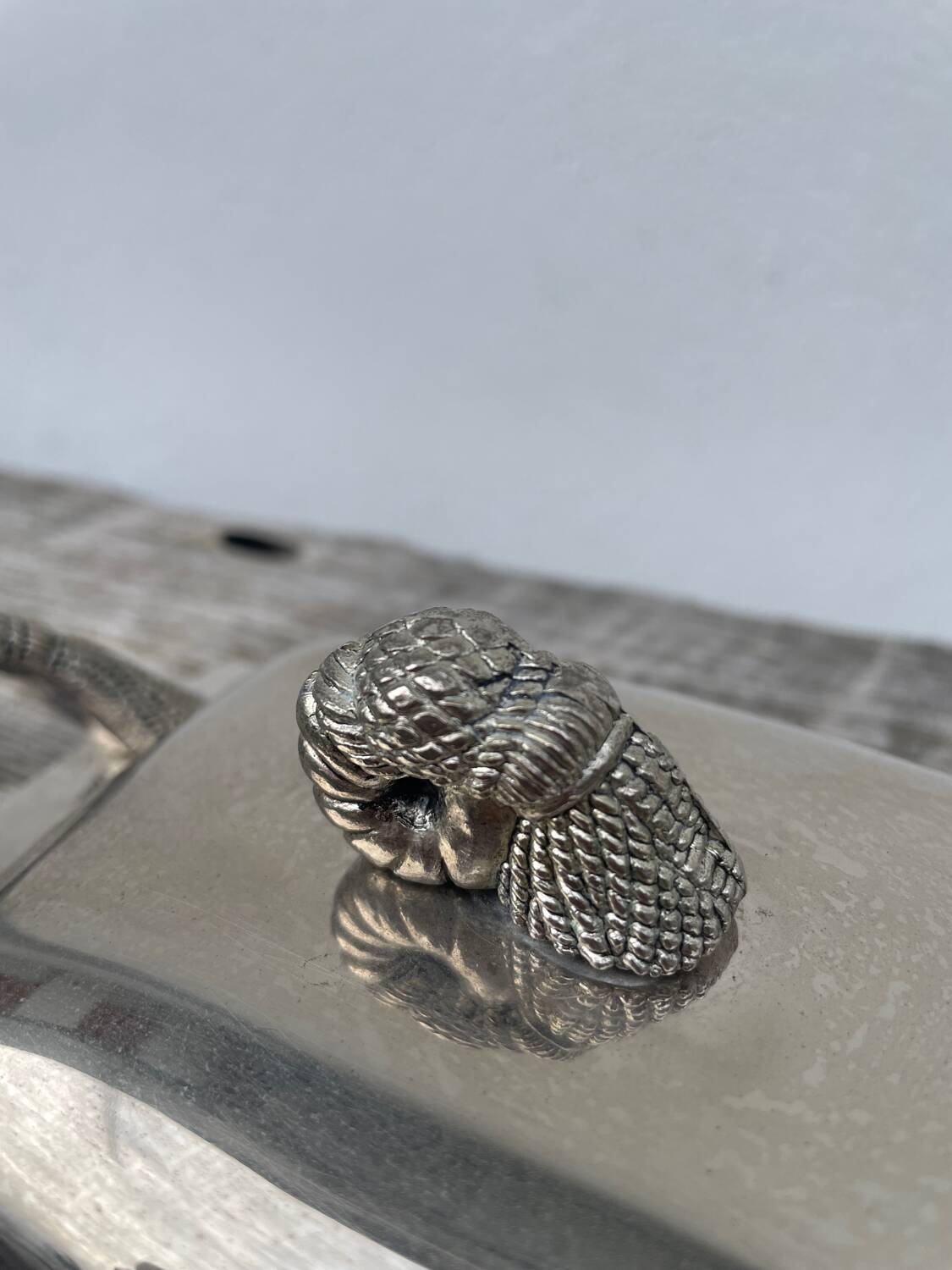 Silver metal pompom butter dish