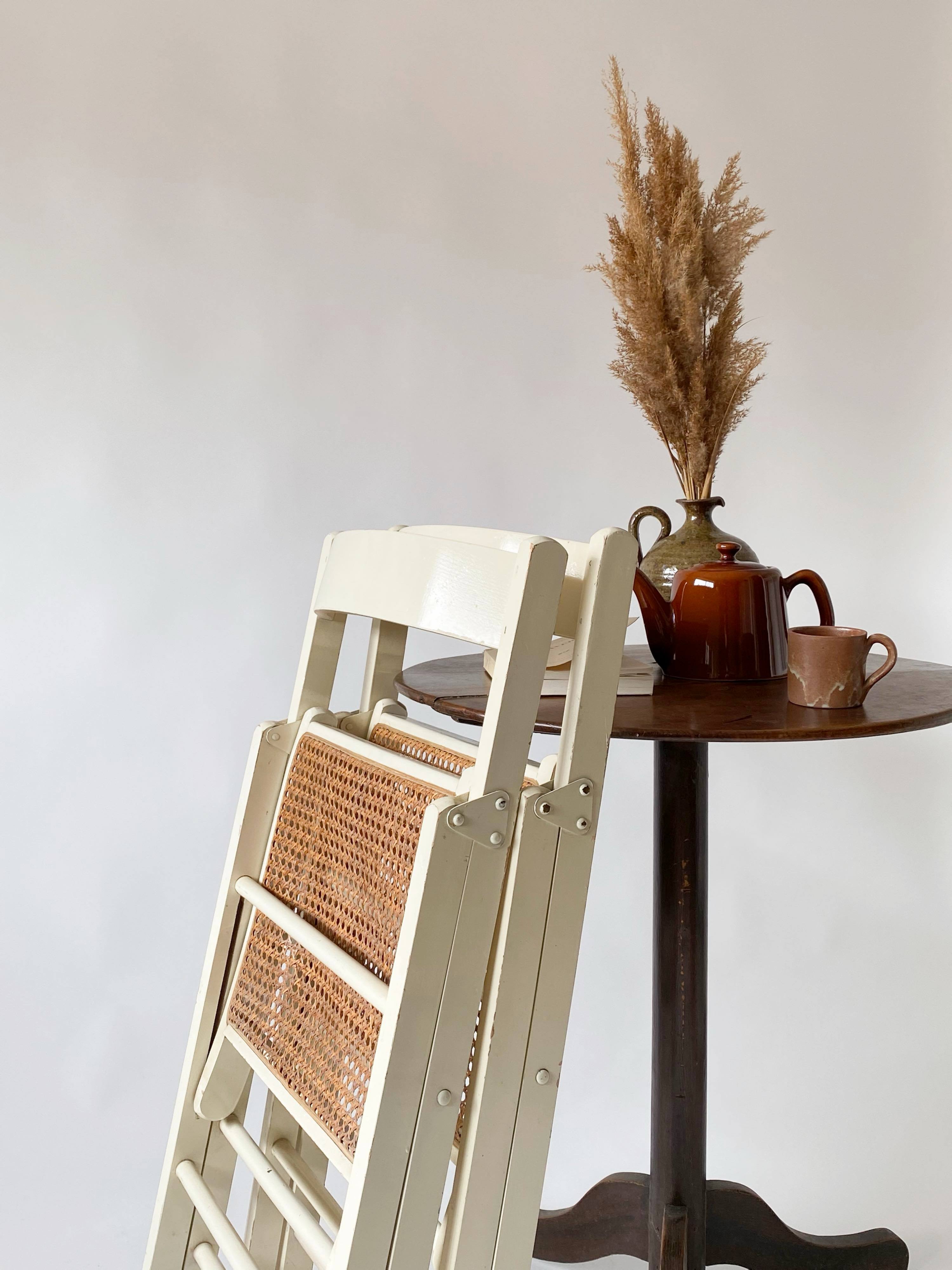 Pair folding chairs caning