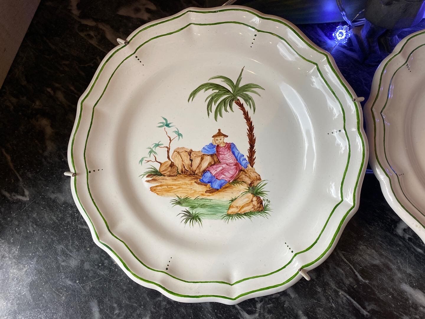 Set of 3 decorative earthenware plates stamped "Gien"