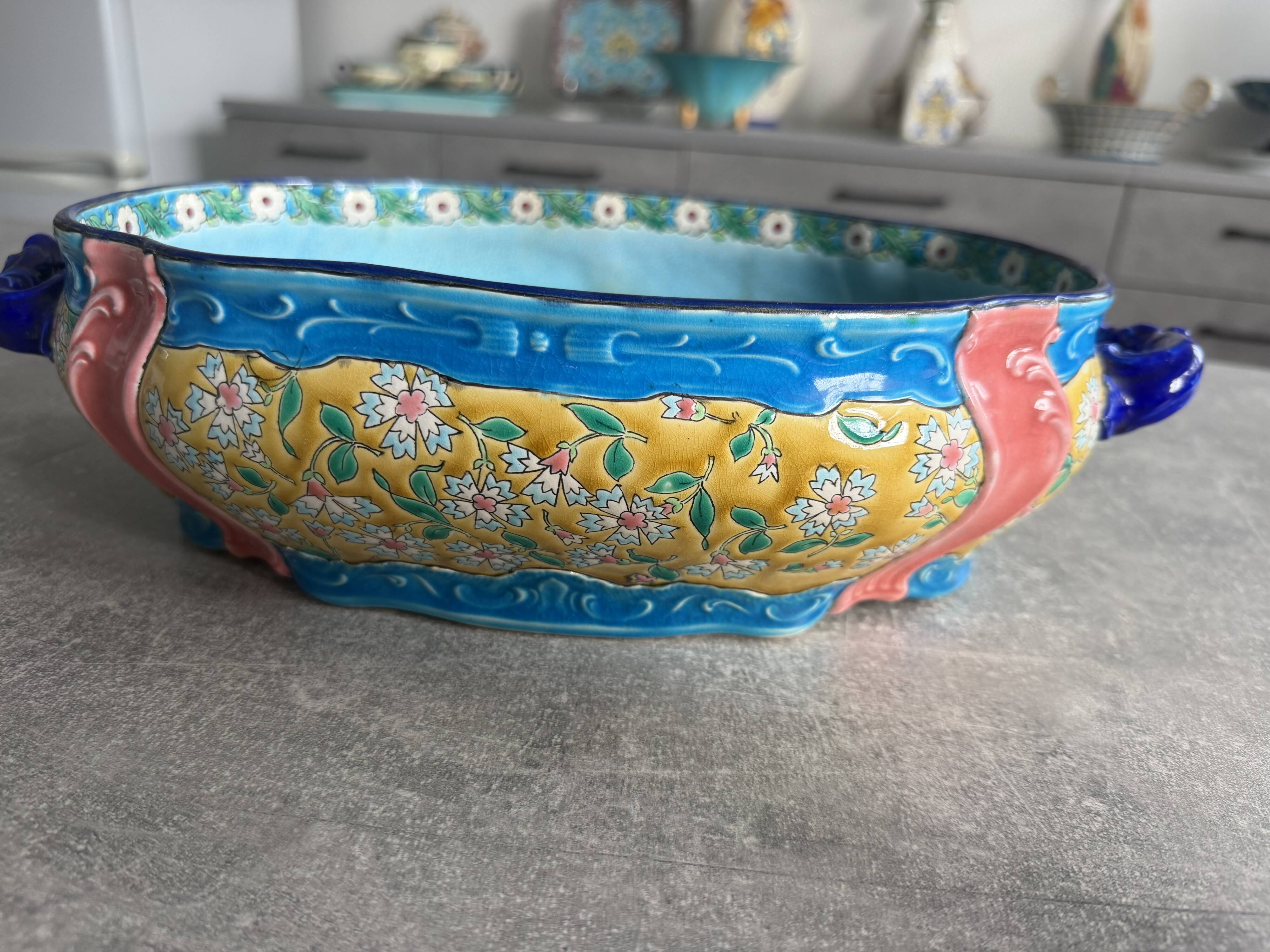Fruit bowl enamelled by Longwy around 1880