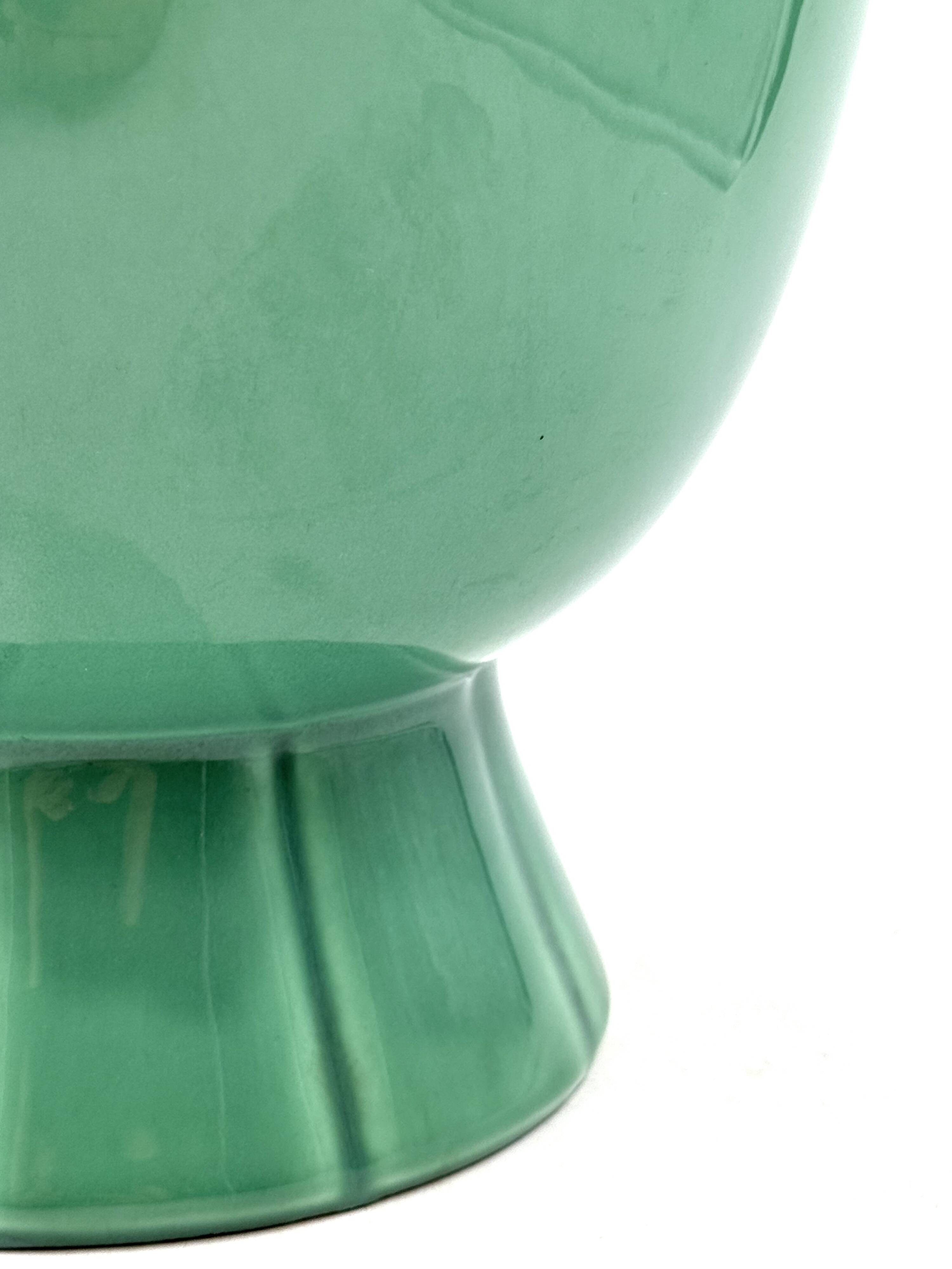 Paul Millet, Art Deco green ceramic vase, Sevres France 1930s