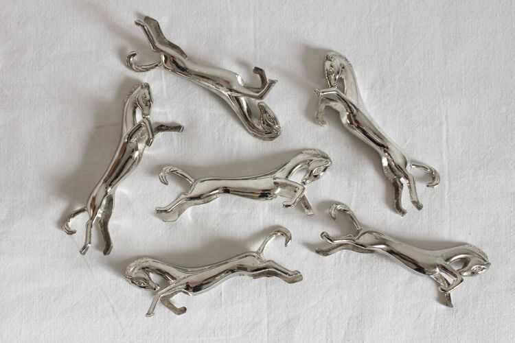 6 porte-couteaux chevaux en métal argenté vintage