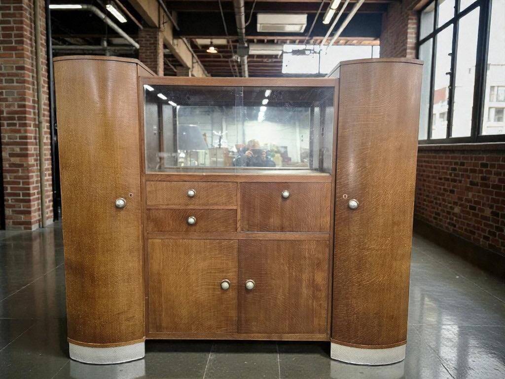 vintage XL art déco grande armoire en bois / bar / vitrine