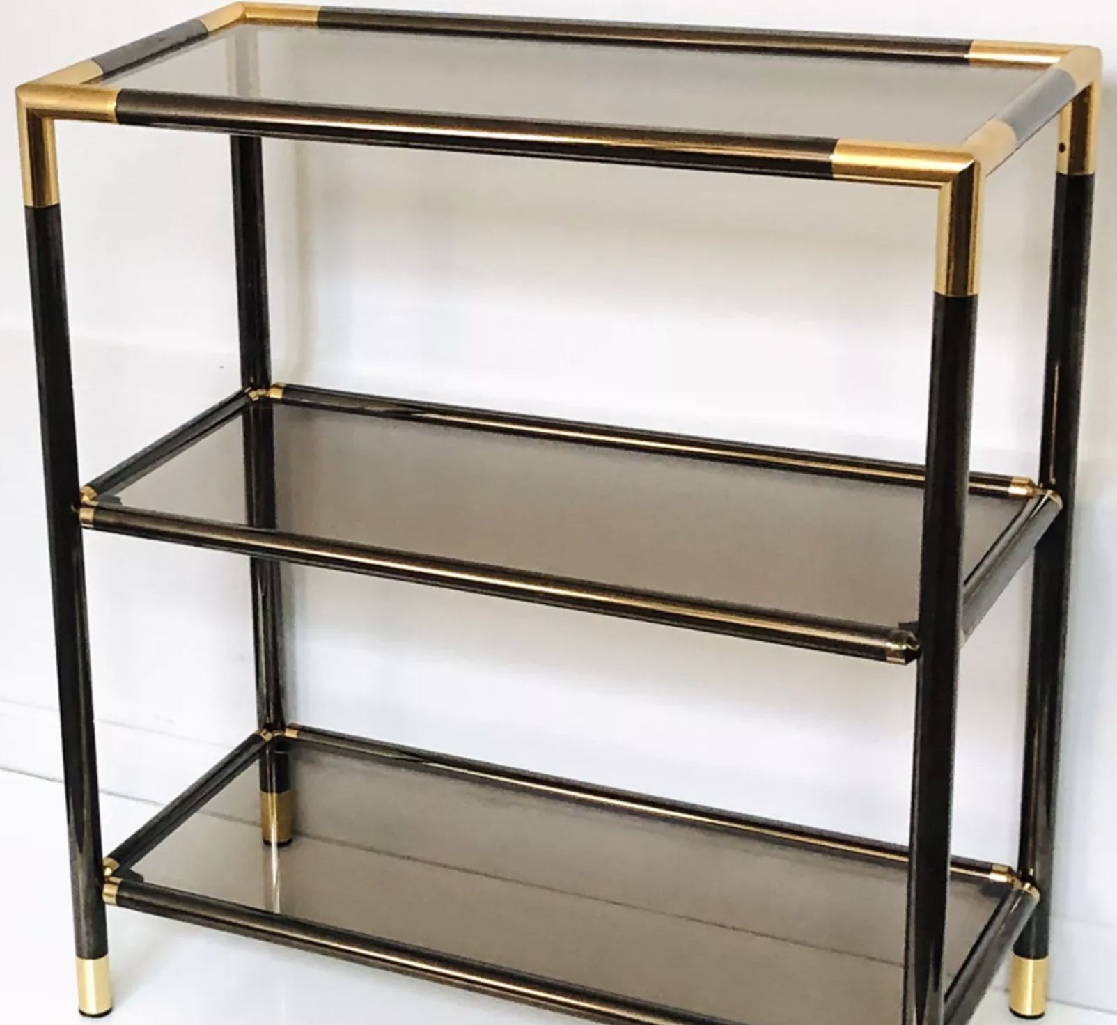 Vintage Italian design console in brass and smoked glass