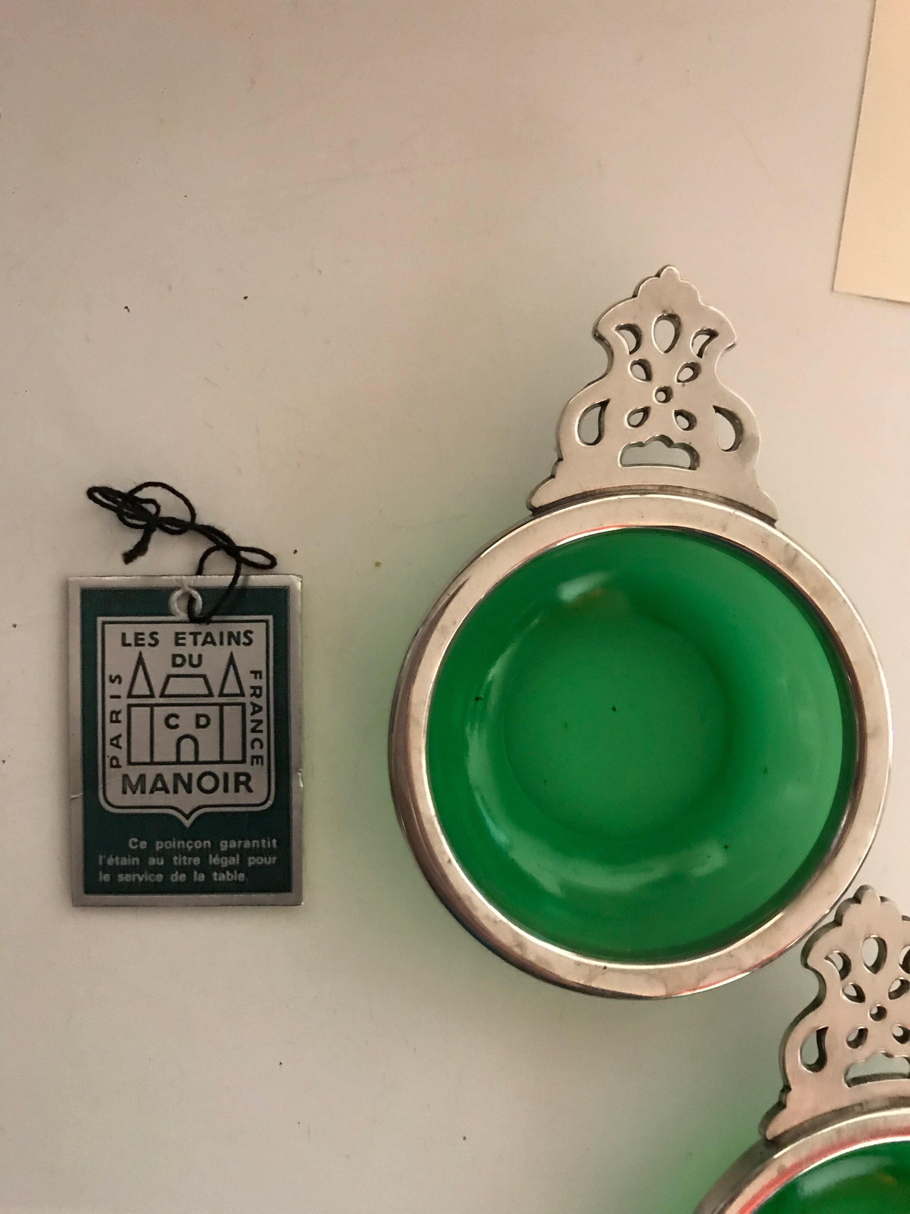 Pair of tin cups and glass