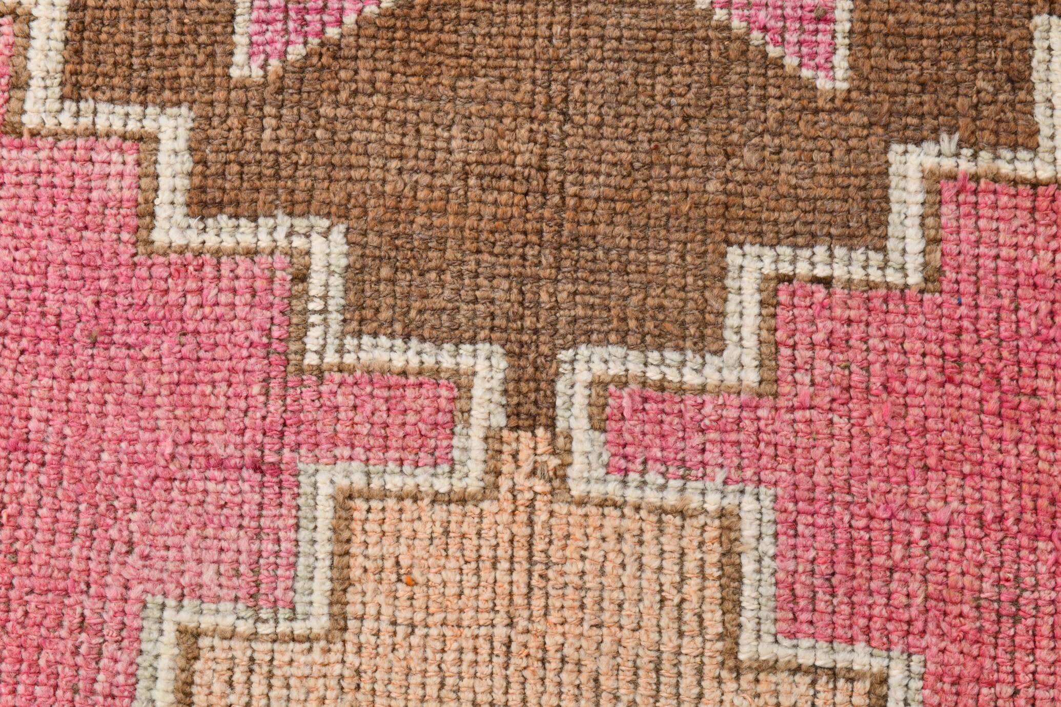 3x11 Pink and Brown Rare Colors Runner Rug, Wool Kilim Rug, 94x320Cm