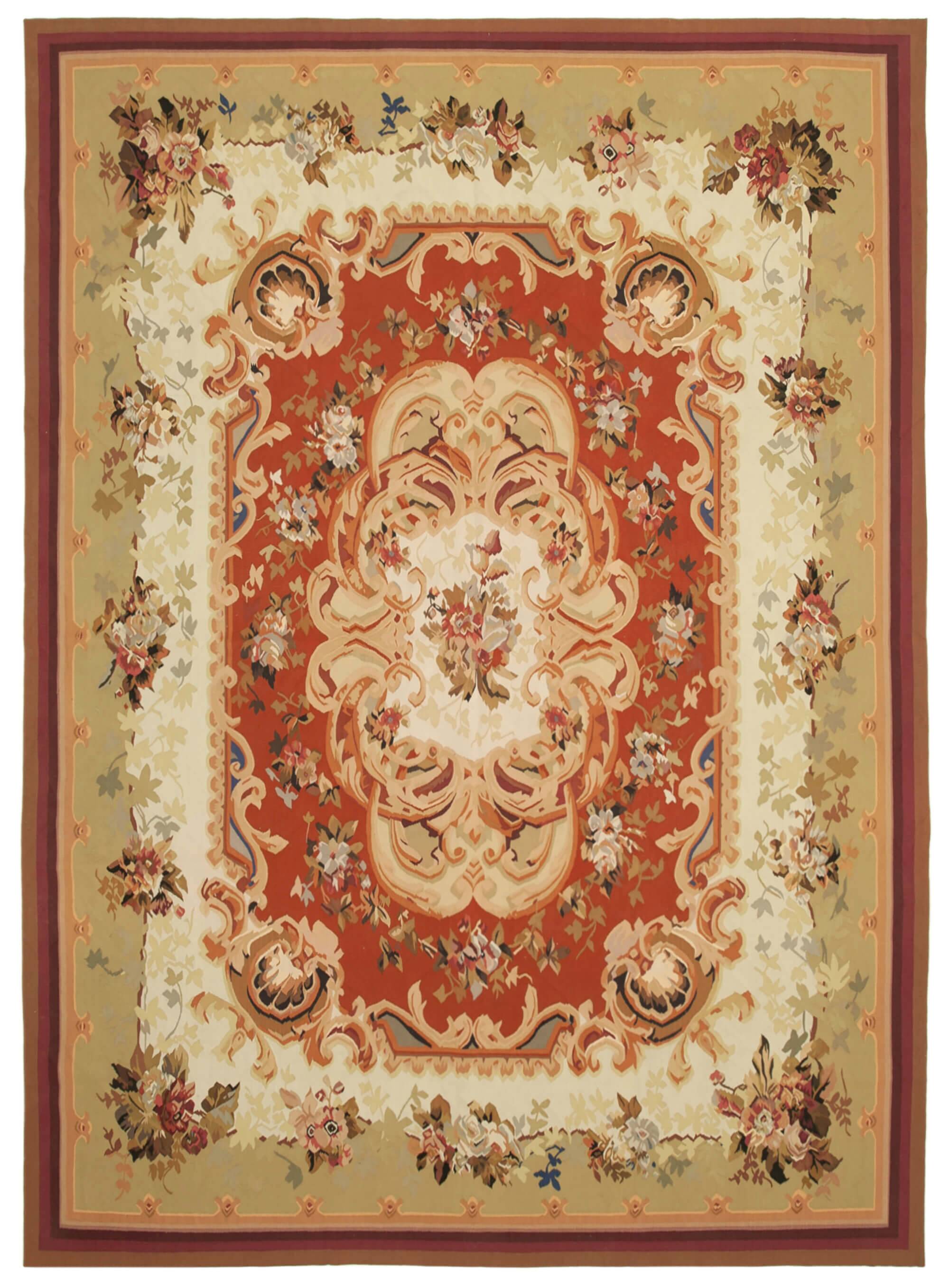 Handmade European Vintage Aubusson Kilim 275 cm x 364 cm