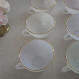 6 large iridescent tea cups with gold edge