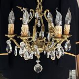 Lustre pampille ancien en bronze et en cristal