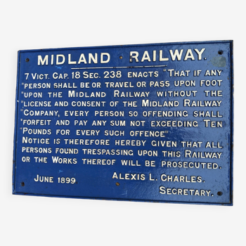 Plaque fonte Midlan railway (chemin de fer)