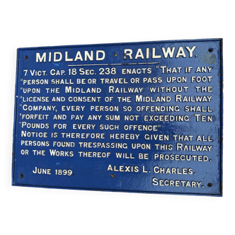 Plaque fonte Midlan railway (chemin de fer)