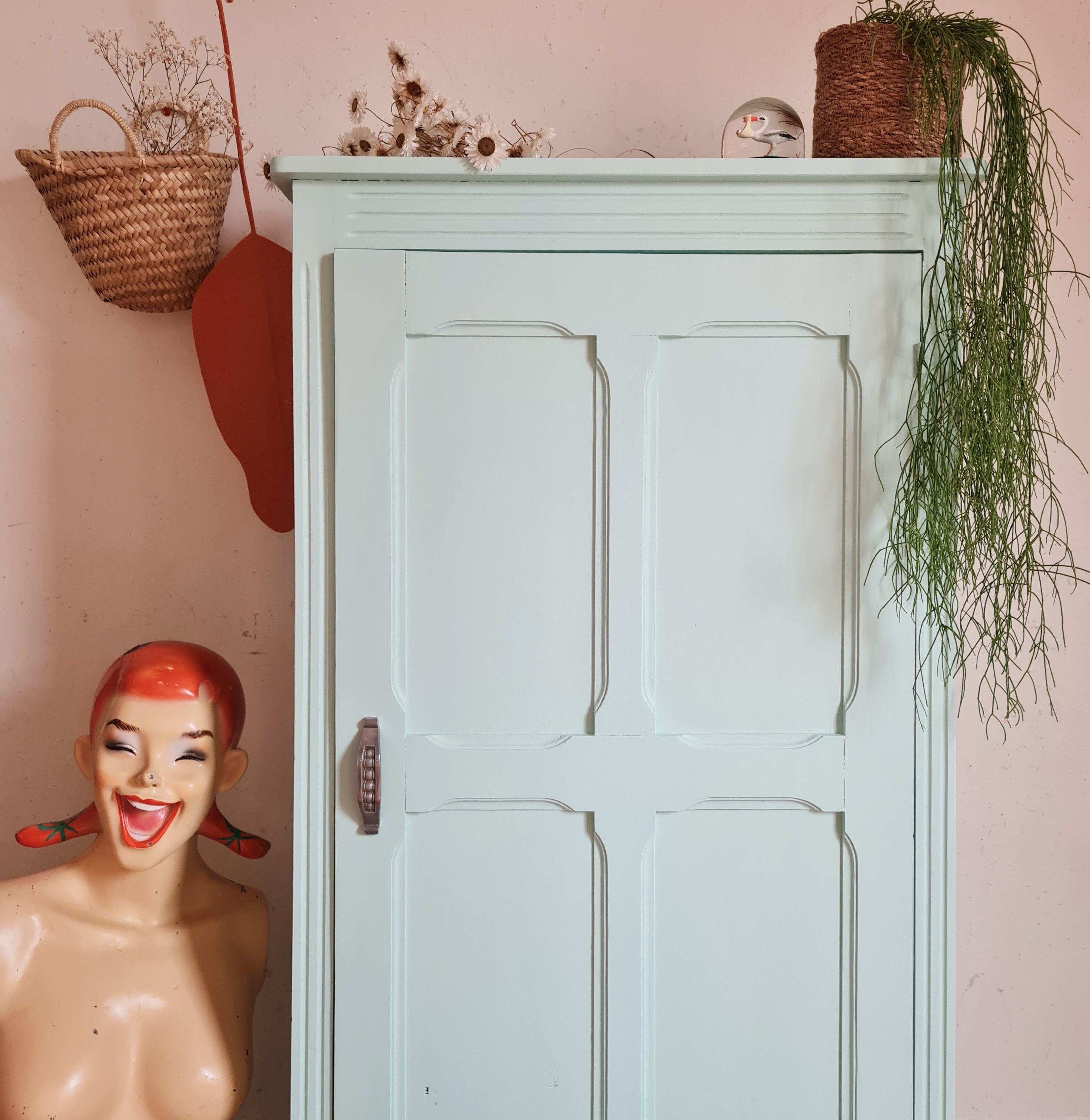 Parisian wardrobe small format soft green interior terracotta