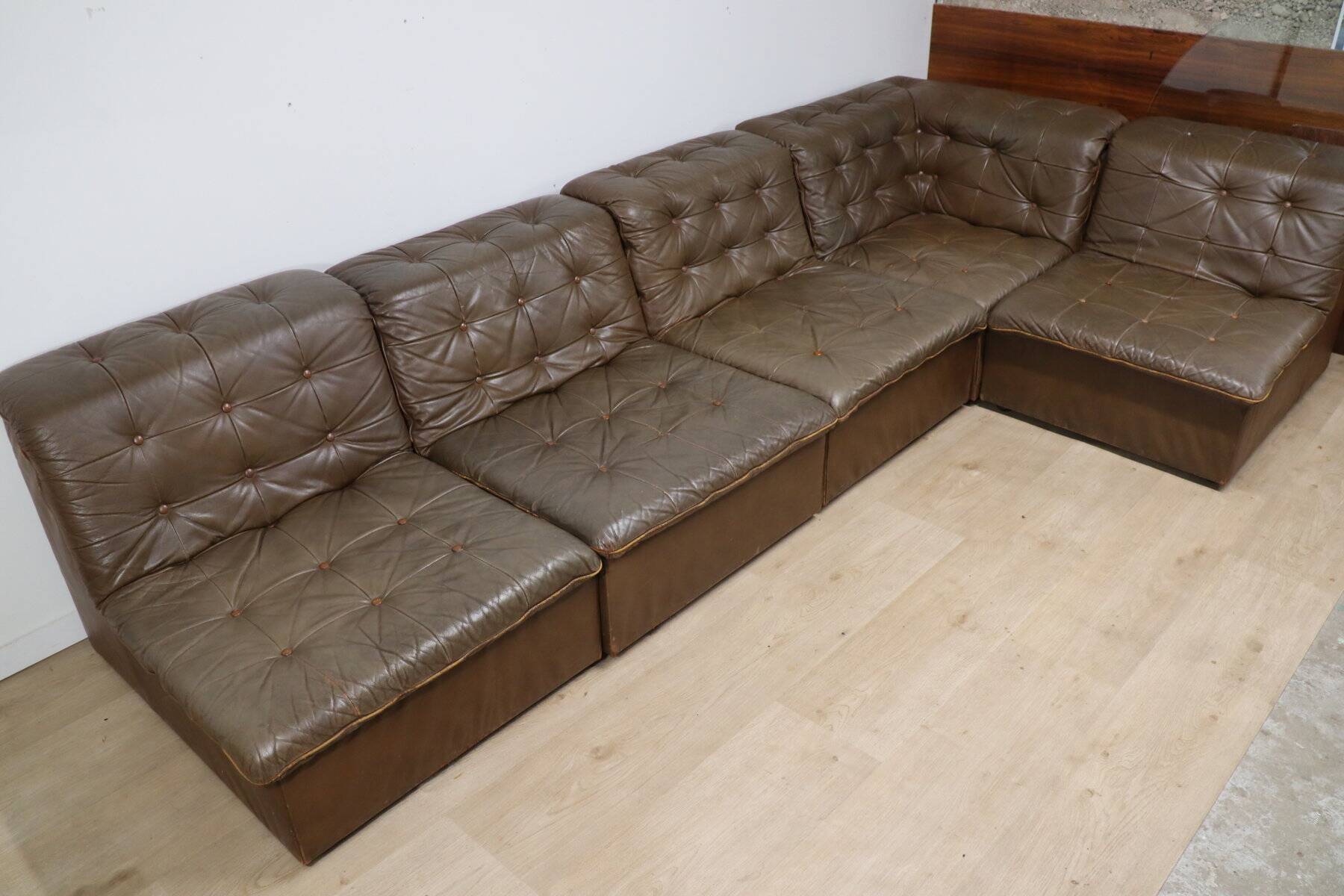 Vintage modular patchwork leather sofa, 1970s