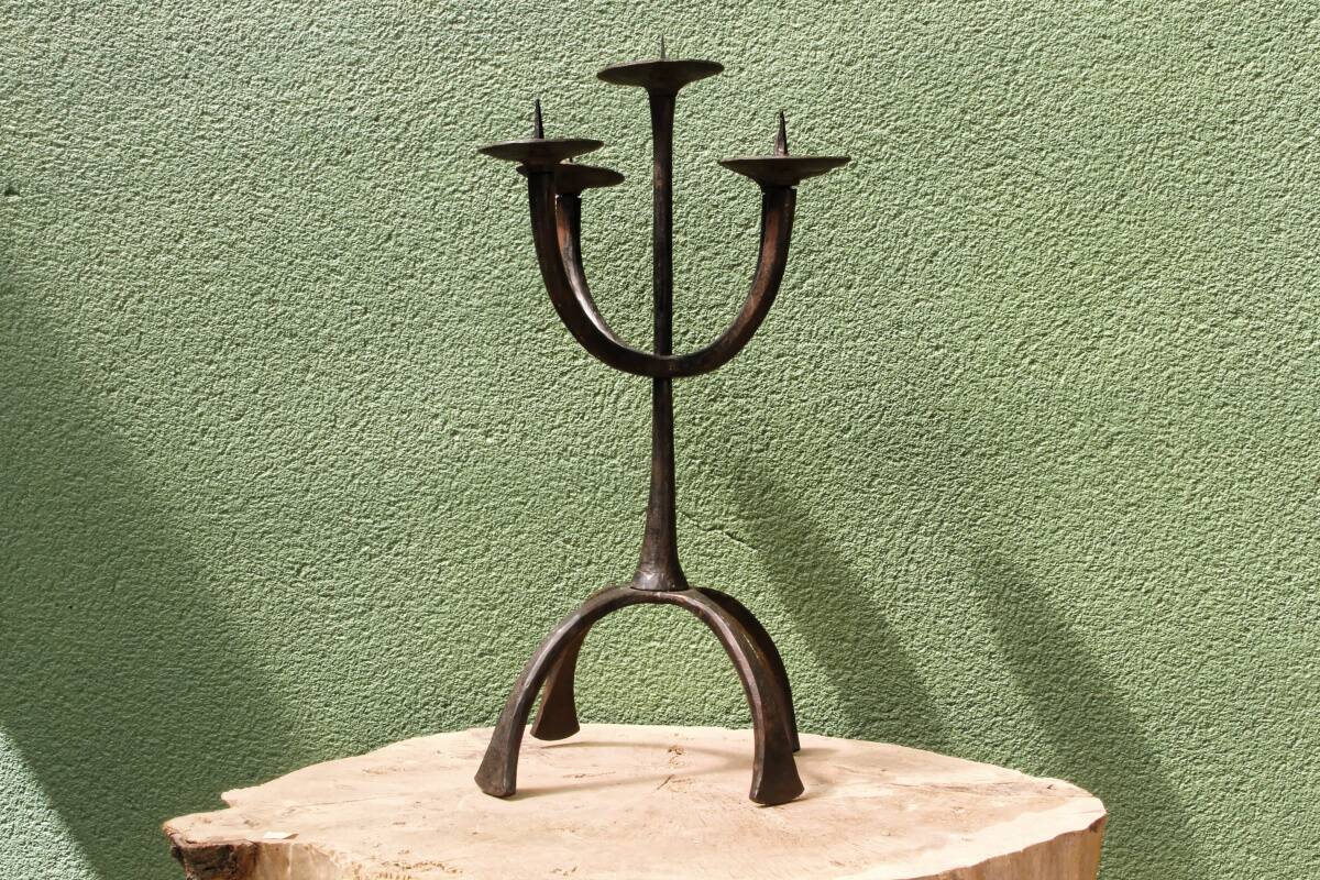 Brutalist wrought iron candle holder, Marolles workshops