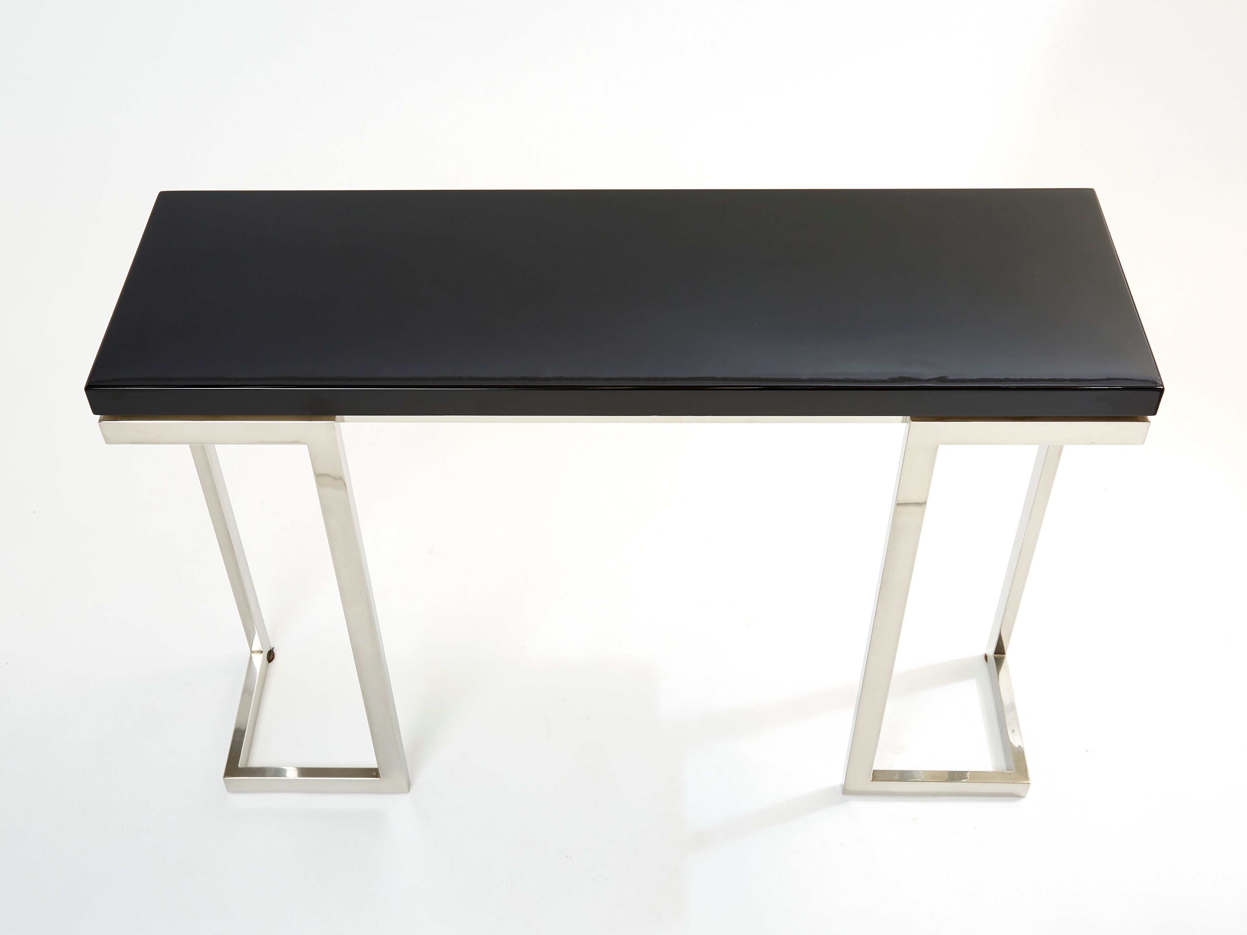 Console laquée noire et chrome Guy Lefevre pour Maison Jansen 1970