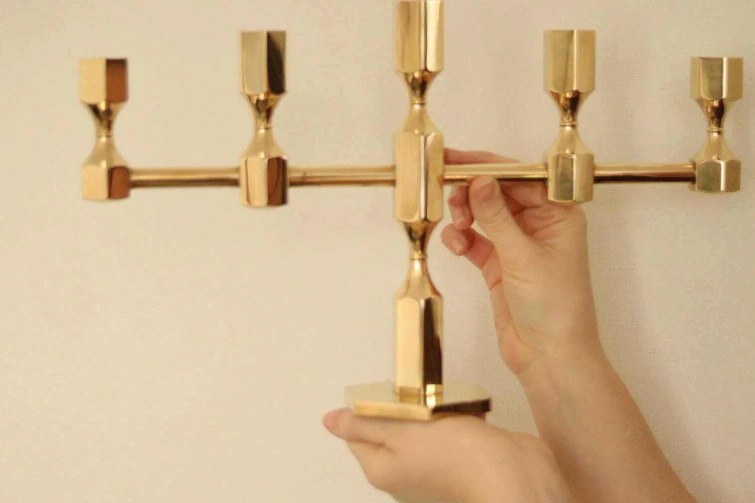 Swedish brass five arm candelabra by Gusum