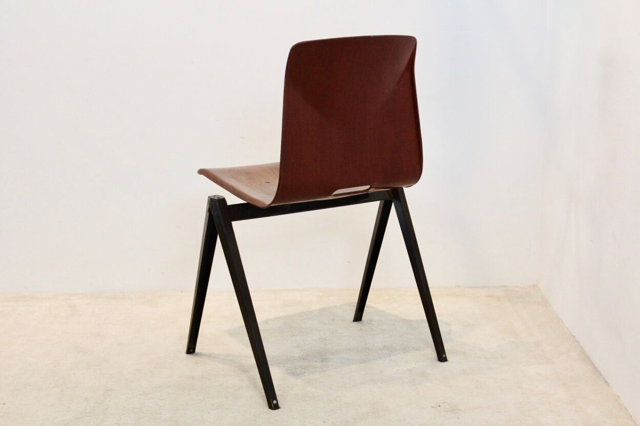 4 Stackable Pagholz Galvanitas s22 industrial dinner chair in light brown, 1960s